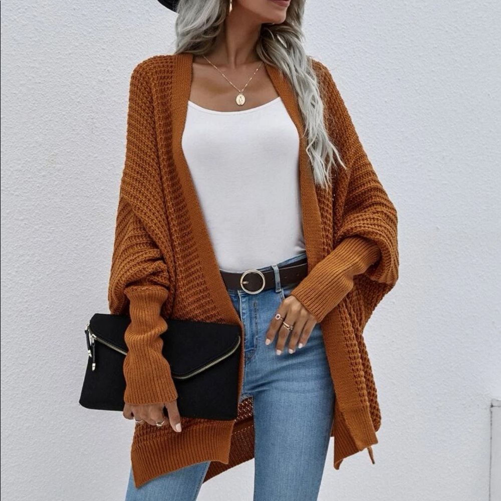 Bohemian Pumpkin Spice Dolman Sleeve Oversize Cardigan Sweater S M L XL